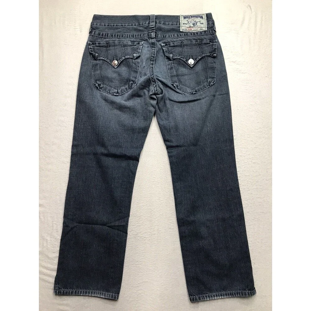 TRUE RELIGION Slim Fit Jeans Men 32x28 Dark Wash Flap Pocket USA Made
